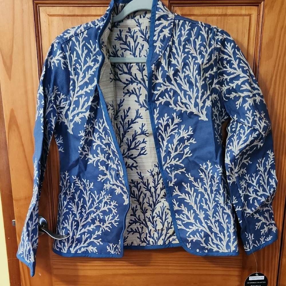 Trimdin Blue and White Reversible Embroidered Women's Jacket